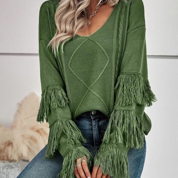 Cozy Fringe Sleeve Oversized Sweater Top - Picture 4 of 8
